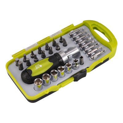 53091 EXTOL 30 pcs screwdriver ratchet set with sockets and bits and magazine for tips in the handle